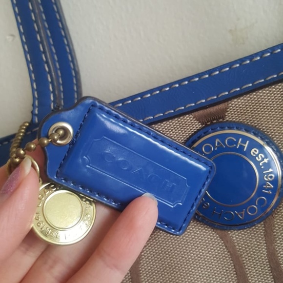 Tan and Blue Coach Canvas Bag - Picture 3 of 8